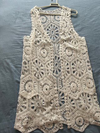 Chaleco largo crochet blanco