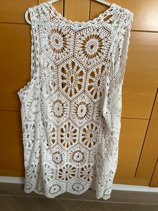 Chaleco largo crochet blanco