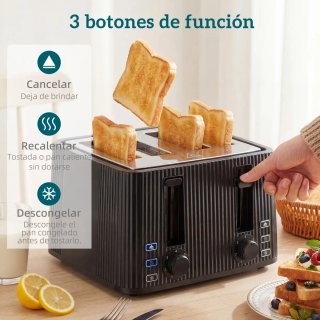 Tostadora 4 Ranuras Anchas 7 Niveles Tostado
