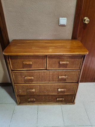 Cómoda de bambú y mimbre 5 cajones