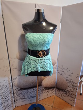 Top pizzo fascia verde acqua/azzurro Tg S