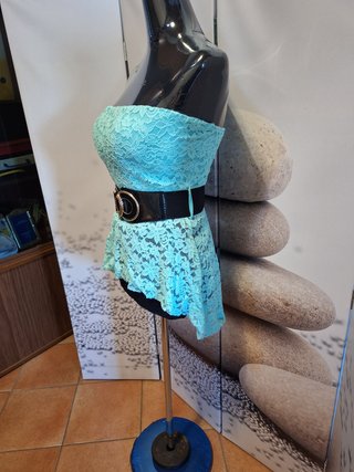 Top pizzo fascia verde acqua/azzurro Tg S