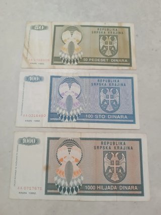 Lote de 8 Billetes República Serbia de Krajina.