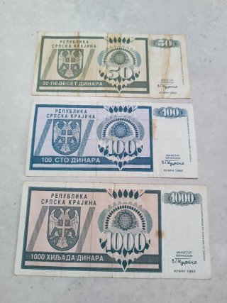 Lote de 8 Billetes República Serbia de Krajina.