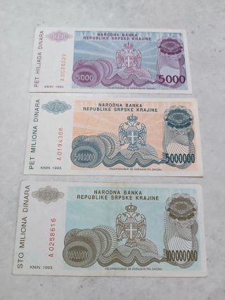 Lote de 8 Billetes República Serbia de Krajina.