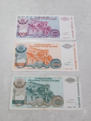 Lote de 8 Billetes República Serbia de Krajina.