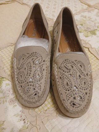 Mocassini Ara donna beige con strass
