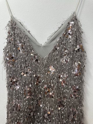 Vestido flecos y lentejuelas plateado
