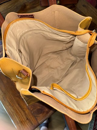 Borsa in pelle gialla e marrone