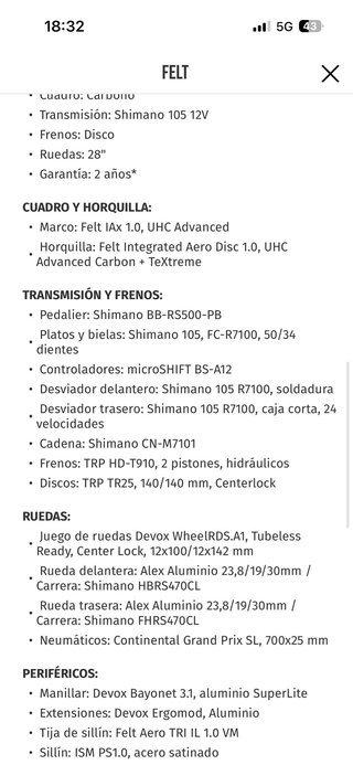 Bici Triatlón Felt IAx 1.0 - 70km