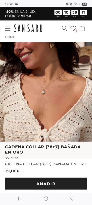 Cadena bañada en oro 37cm + 7cm alargable