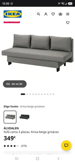 Sofá Cama 3 Plazas IKEA ÄLVDALEN Gris