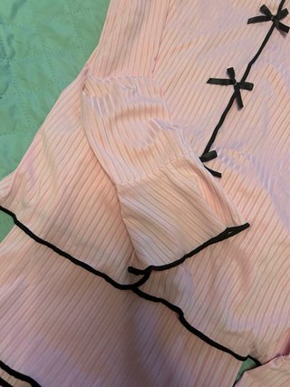 Pijama mujer rayas rosa con lazos
