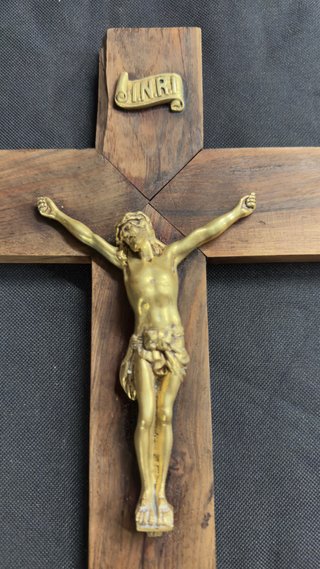 Crucifijo antiguo madera y metal 19x30 cm