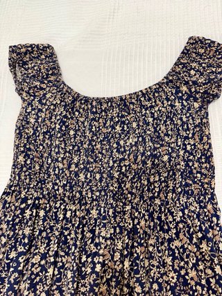Vestido largo floral azul y beige