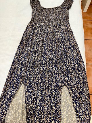 Vestido largo floral azul y beige