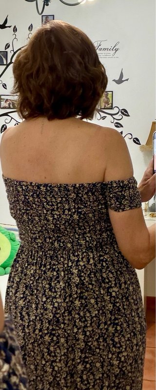 Vestido largo floral azul y beige