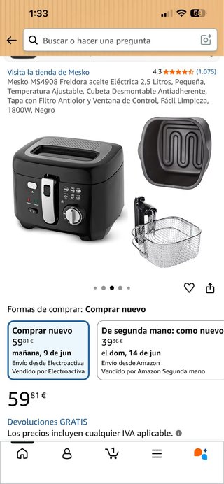 Freidora Eléctrica Mesko MS4908 2,5L Negra