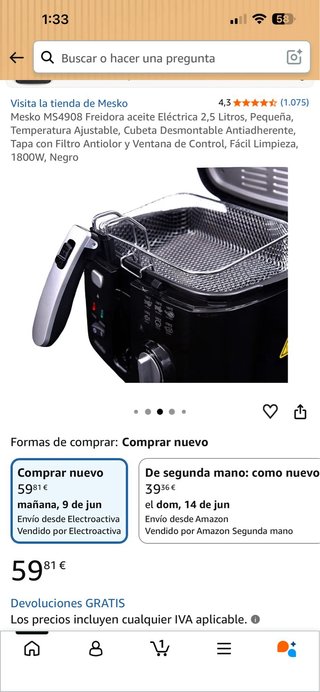 Freidora Eléctrica Mesko MS4908 2,5L Negra