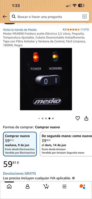 Freidora Eléctrica Mesko MS4908 2,5L Negra
