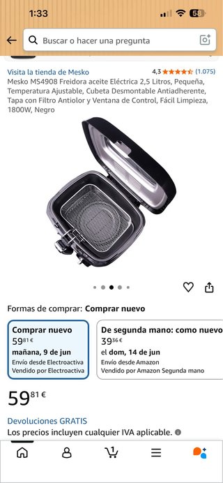 Freidora Eléctrica Mesko MS4908 2,5L Negra