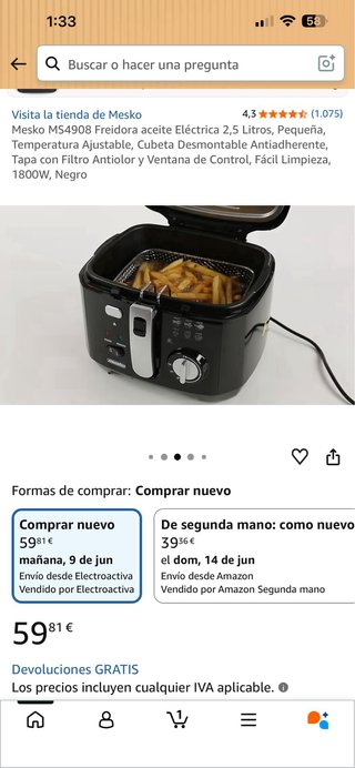 Freidora Eléctrica Mesko MS4908 2,5L Negra