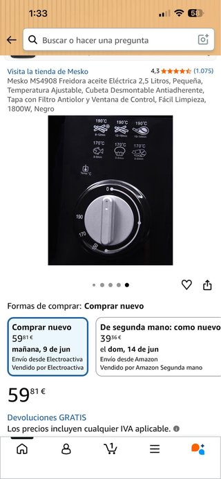 Freidora Eléctrica Mesko MS4908 2,5L Negra