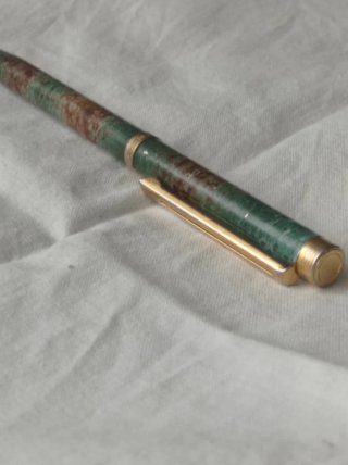 Bolígrafo Inox Crom Verde Jaspeado Bañado Oro