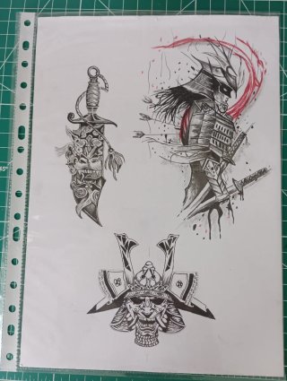 Lámina Ilustración Samurái y Daga Tribal