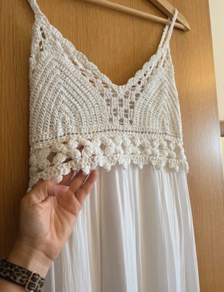 Vestido Ibicenco Crochet Blanco. Talla Única.