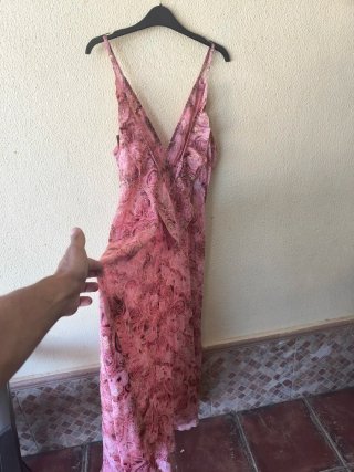 Vestido largo rosa y dorado