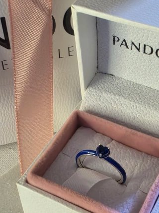 Anillo Pandora Corazón Azul Esmaltado
