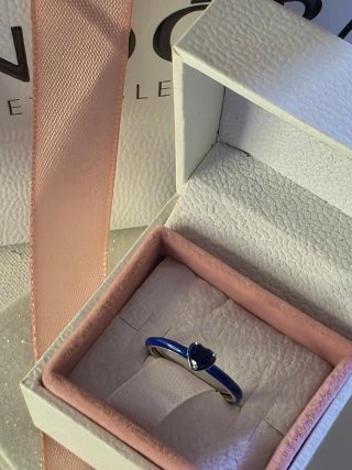 Anillo Pandora Corazón Azul Esmaltado