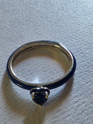Anillo Pandora Corazón Azul Esmaltado