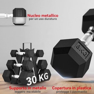 Set di Manubri Palestra con Supporto, Peso Totale