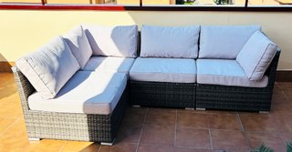 Conjunto Muebles Exterior Ratán Gris y Beige