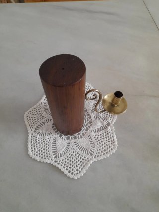 Aplique vela bronce y madera antiguo
