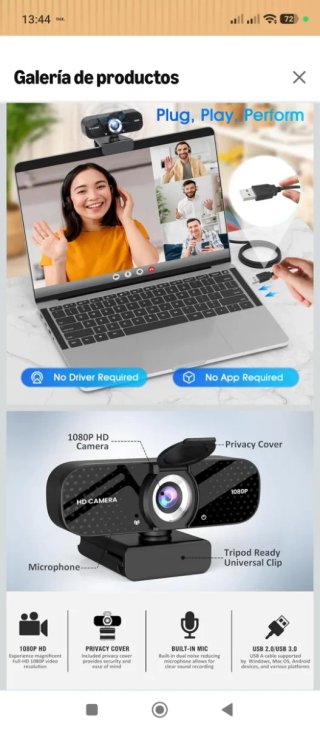 Webcam TRAUSI 1080P Full HD Negra NUEVA SIN USO