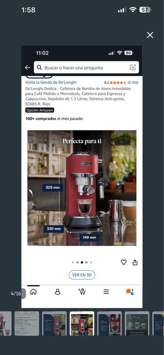 Cafetera De'Longhi Dedica Acero Inox Roja