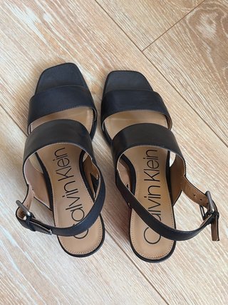 Sandalias Calvin Klein Piel Negra T38 Tacón Ancho