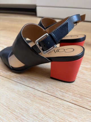 Sandalias Calvin Klein Piel Negra T38 Tacón Ancho