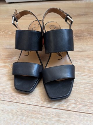 Sandalias Calvin Klein Piel Negra T38 Tacón Ancho