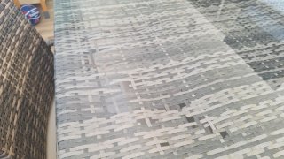 Conjunto mesa y 4 sillas jardín cristal y mimbre