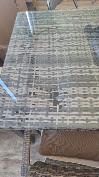 Conjunto mesa y 3 sillas jardín cristal y mimbre
