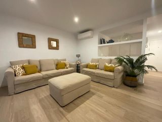 Conjunto 2 sofás tela beige y amarillo