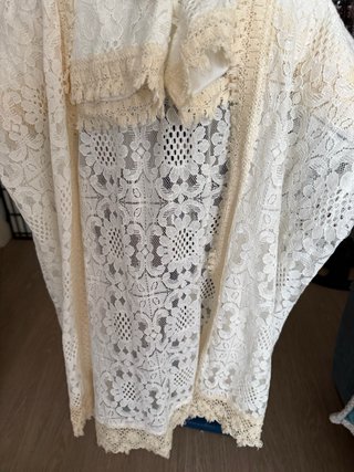 Vestido calado ibicenco beige/blanco