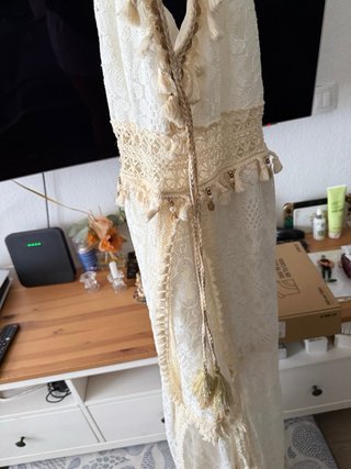 Vestido calado ibicenco beige/blanco