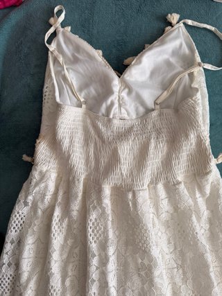 Vestido calado ibicenco beige/blanco