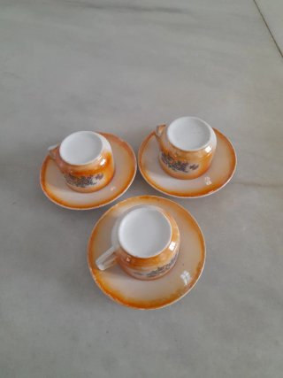 Set 3 tazas y platos cerámica antigua