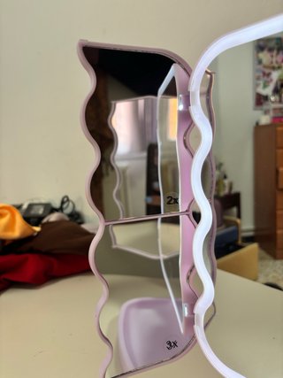 Espejo Maquillaje LED Aumento Plegable Rosa